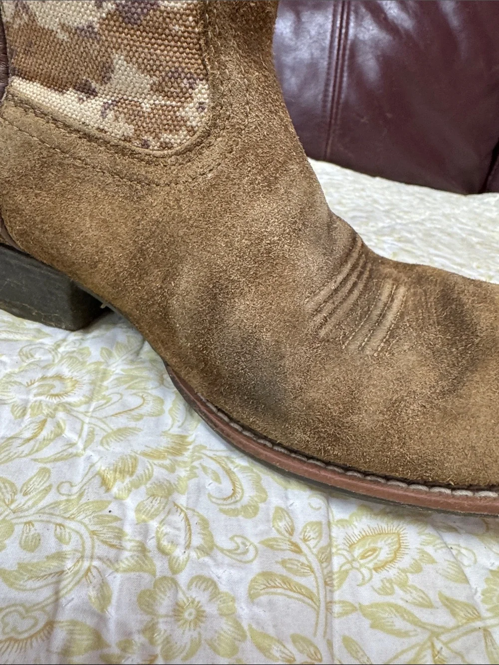 Ariat Brown Suede Cowboy Boots with Desert Camo Shaft